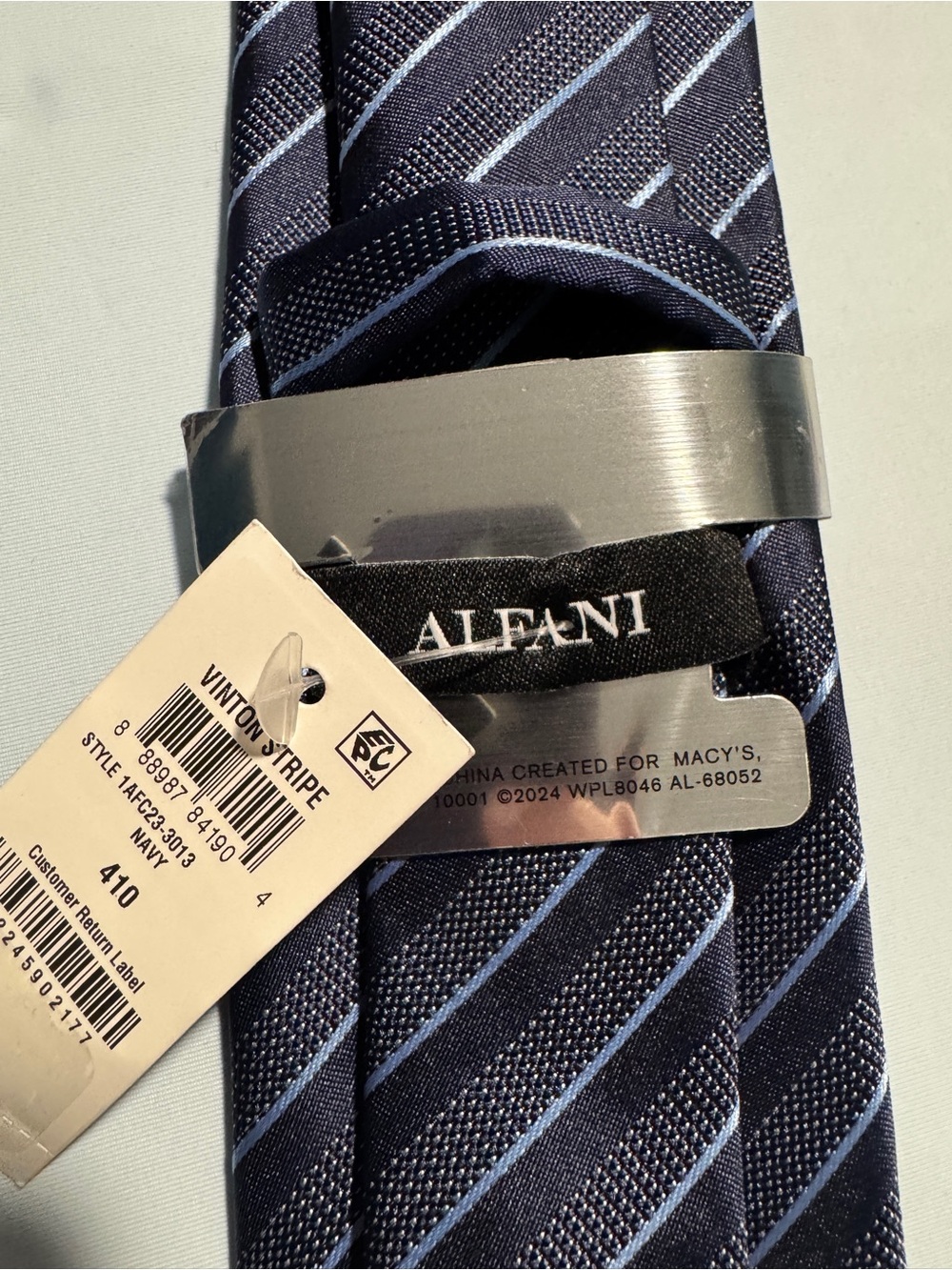 Alfani Navy Blue Vintage Striped Tie Classic Width NWT Dark and Light Blue - Picture 2 of 7